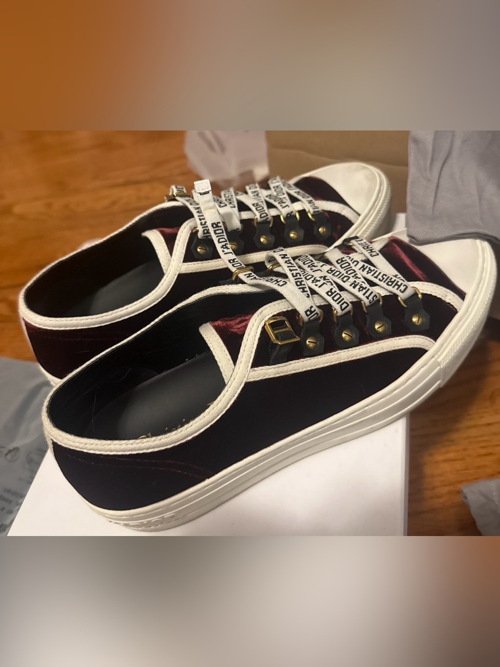 Christian Dior J'Adior Velvet Sneakers in Deep Burgundy & White